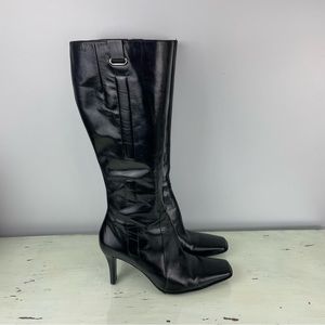 Nine West Neola Women's 9M Black Leather Boots Knee High Modern Style Sexy